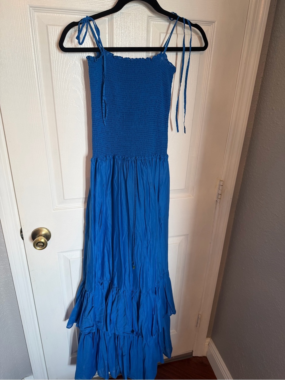Polo by Ralph Lauren Bright Blue Smocked Maxi Dress with Tie Straps